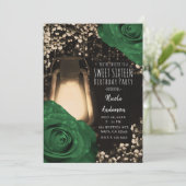 Invitation Lanterne Rustique Lueur Jardin Roses Vertes Douze  (Debout devant)