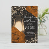 Invitation Lanterne Rustique Lueur Orange Épices Roses Mariag (Debout devant)