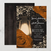Invitation Lanterne Rustique Lueur Orange Épices Roses Mariag (Devant / Derrière)