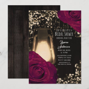 Invitation Lanterne Rustique Lueur Roses Magenta Baby Shower 
