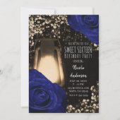 Invitation Lanterne Rustique Lueur Roses Navy Mariage Douce 1 (Devant)