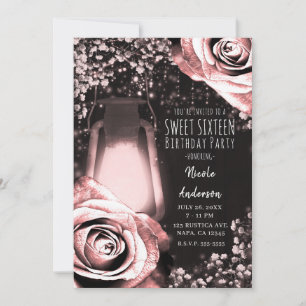 Invitation Lanterne Rustique Lueur Roses Roses Blush Douce 16