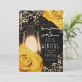 Invitation Lanterne Rustique Lumière Jaune Doré Roses Mariage (Debout devant)