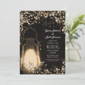 Invitation Lanterne Rustique Lumineuse et Fleurs de Mariage e (Debout devant)