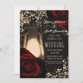 Invitation Lanterne Rustique Lumineuse et Roses Rouge Foncé M (Devant)