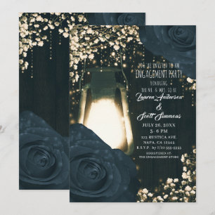 Invitation Lanterne Rustique Lumineuse Roses Noires Bleues Fi