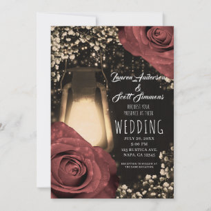 Invitation Lanterne Rustique Lumineuse Roses Rouille Chaud In