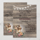Invitation Lanterne rustique Pays Mariage de grange en bois (Devant / Derrière)