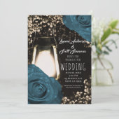 Invitation Lanterne Rustique Teal Vert Bleu Roses Mariage (Debout devant)