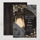 Invitation Lanterne Rustique Teintée Gris Chaud Roses Douces  (Devant / Derrière)