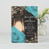 Invitation Lanterne Rustique Turquoise bleu Rose Mariage (Debout devant)