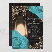 Invitation Lanterne Rustique Turquoise bleu Rose Mariage (Devant / Derrière)