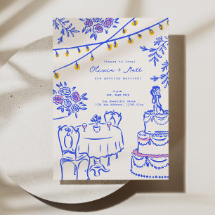 Invitation Lanternes à main blanche Mariage bleu