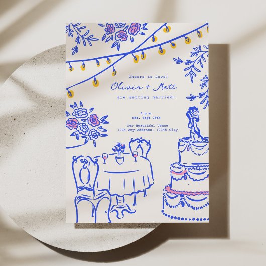 Invitation Lanternes à main blanche Mariage bleu