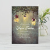 Invitation Lanternes Baby shower Floral rustique (Debout devant)