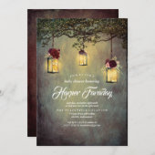 Invitation Lanternes Baby shower Floral rustique (Devant / Derrière)