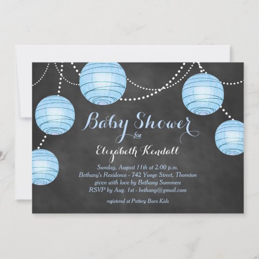 Invitation Lanternes bleues sur le Baby shower de tableau noi (Devant)