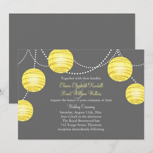 Invitation Lanternes de fête jaune et gris (Devant / Derrière)