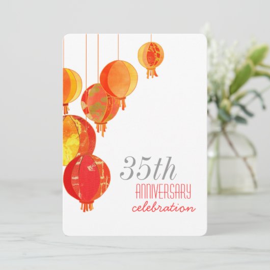Invitation Lanternes de papier rouge 35e anniversaire de mari (Debout devant)