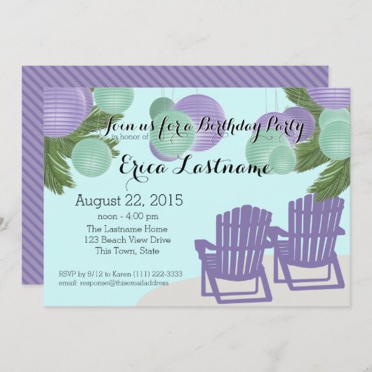Invitation Lanternes de plage et chaises Adirondack (Devant / Derrière)