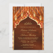 Invitation Lanternes d'or brûlé rideau orange Mariage musulma (Devant)