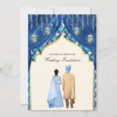 Invitation Lanternes d'or Mariage indien bleu (Devant)