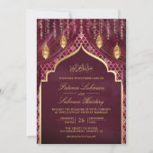 Invitation Lanternes d'or rideau de prune Mariage musulman (Devant)