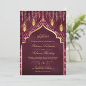 Invitation Lanternes d'or rideau de prune Mariage musulman (Debout devant)