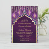 Invitation Lanternes d'or rideau violet Mariage musulman (Debout devant)