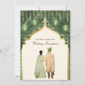 Invitation Lanternes d'or Sage Green Indian Couple Mariage (Devant)