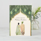 Invitation Lanternes d'or Sage Green Indian Couple Mariage (Debout devant)
