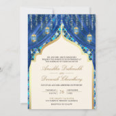 Invitation Lanternes dorées Couple indien Mariage bleu (Dos)