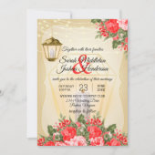 Invitation Lanternes dorées et Mariage de fleurs rouges (Devant)