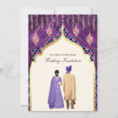 Invitation Lanternes dorées Mariage indien couple violet (Devant)