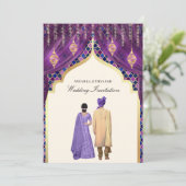 Invitation Lanternes dorées Mariage indien couple violet (Debout devant)
