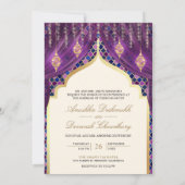Invitation Lanternes dorées Mariage indien couple violet (Dos)