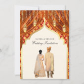 Invitation Lanternes dorées Rouille Orange Mariage Couple Ind (Devant)