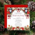 Invitation Lanternes élégantes | Bougies Fête de Noël Florale<br><div class="desc">lanternes élégantes et raffinées et bougies avec poinsettias en rouge et blanc mêlées à la conception "Noël Party" aux saints et aux baies.</div>