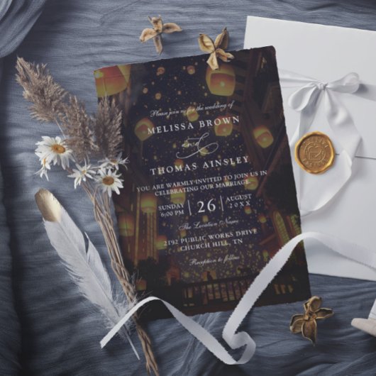 Invitation Lanternes Emmêlées Élégant Mariage Moderne Chic