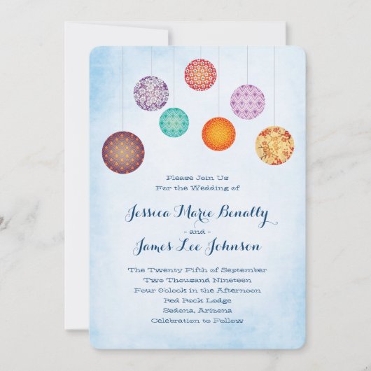 Invitation Lanternes en papier brillant Mariage Cloud bleu (Devant)