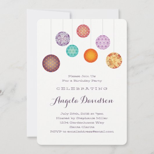 Invitation Lanternes en papier brillant Plum d'anniversaire (Devant)