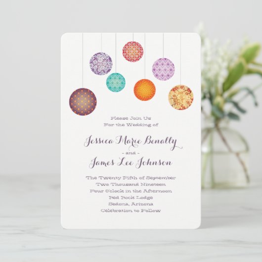 Invitation Lanternes en papier brillant Plum Mariage (Debout devant)
