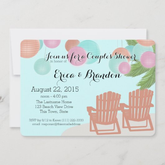 Invitation Lanternes en papier de plage Douche de couple (Devant)