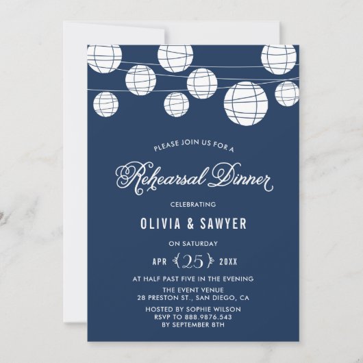 Invitation Lanternes en papier | Dîner de répétition bleu Inv (Devant)