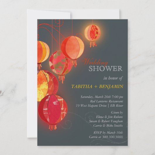 Invitation Lanternes en papier rouge exotique Mariage Couples (Devant)