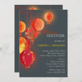 Invitation Lanternes en papier rouge exotique Mariage Couples (Devant / Derrière)