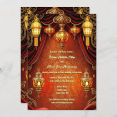 Invitation lanternes indiennes luxueuse orangée (Devant / Derrière)