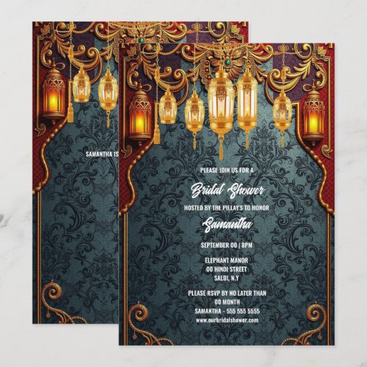 Invitation lanternes indiennes traditionnelles hindoues flora (Devant / Derrière)