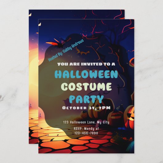 Invitation Lanternes Jack-O' de la forêt déplaisante Hallowee (Devant / Derrière)