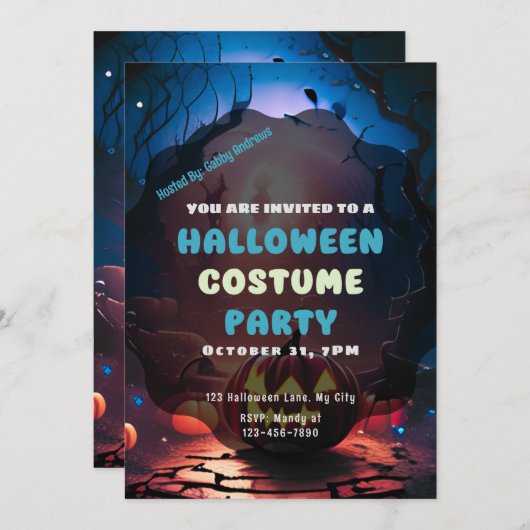 Invitation Lanternes Jack-O' de la forêt déplaisante Hallowee (Devant / Derrière)